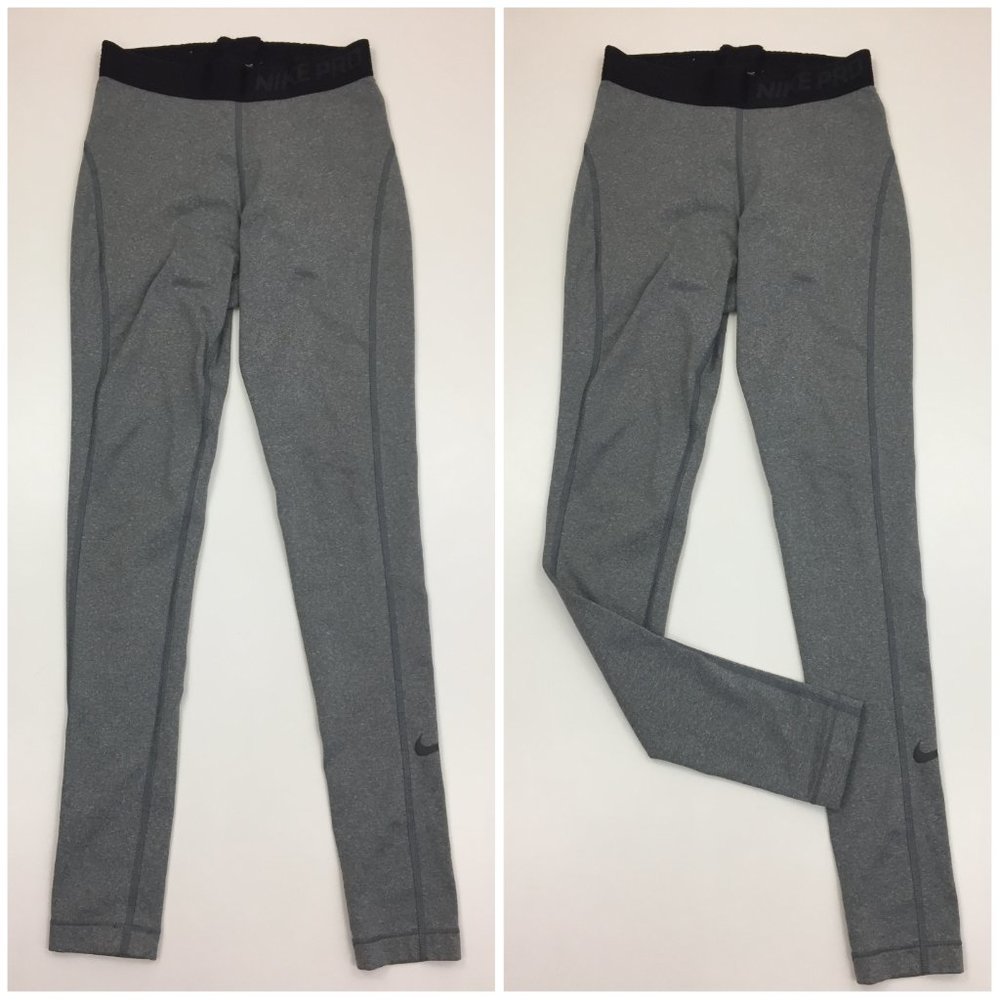 NIKE PRO Gray Black Logo Elastic Waisband Slim Fit Leggings Pants
